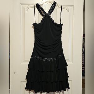 Byerwear Too Black Ruffled Halter Mini Dress Sz L